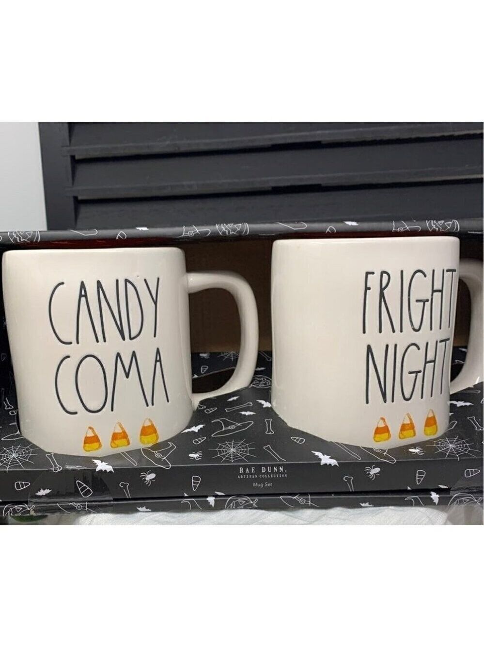 Rae Dunn HALLOWEEN Mug Set Ceramic Cup Magenta Farmhouse Candy Corn Fright Night